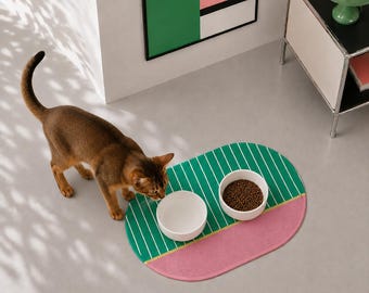 Personalized Bauhaus Pet Feeding Mat, Non-Slip Woven Dog Cat Placemat, Modern Home Decor