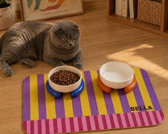 Personalized Pet Food Mat: Waterproof, Non-Slip Faux Leather Placemat for Dogs Cats