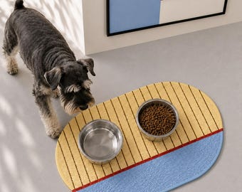 Personalized Bauhaus Pet Feeding Mat, Non-Slip Woven Dog Cat Placemat, Modern Home Decor