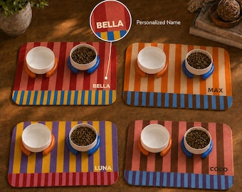 Personalized Pet Food Mat: Waterproof, Non-Slip Faux Leather Placemat for Dogs Cats