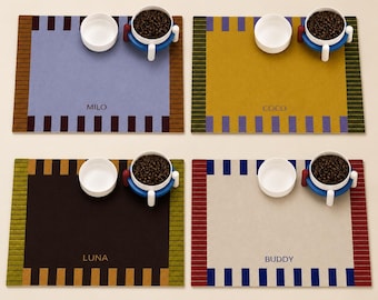 Personalized Pet Food Mat, Waterproof PU Leather, Non-Slip Dog Cat Placemat, Checkerboard Design
