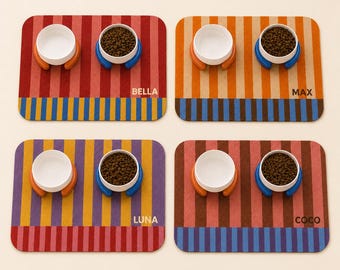 Personalized Pet Food Mat: Waterproof, Non-Slip Faux Leather Placemat for Dogs Cats