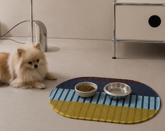 Personalized Bauhaus Pet Feeding Mat, Non-Slip Woven Dog Cat Placemat, Modern Home Decor