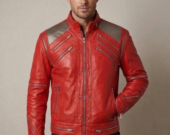 Michael Jackson Beat It Red Leather Jacket – Iconic Pop Star Biker Costume Outfit