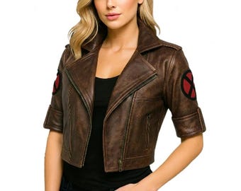 X-Men '97 Rogue Distressed Braun Leder Kurzjacke - Damen Cosplay Kostüm Mantel