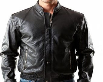 Black Leather Bomber Jacket | DuranCraft Mens Style