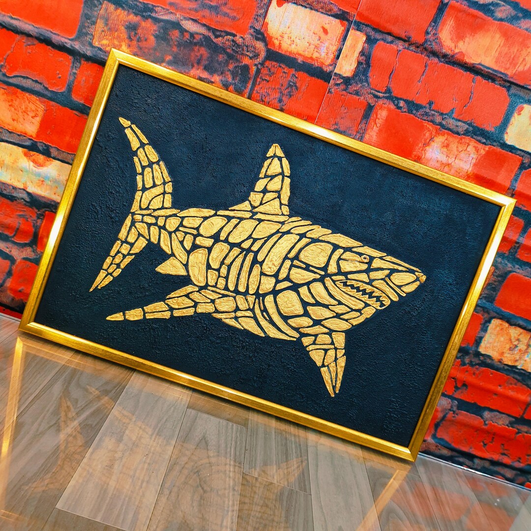 Wall Hanging Art | Golden Ceramic Shark | Unique Handmade Scenery | NR ...
