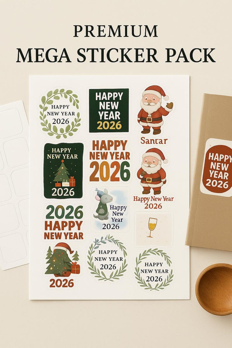 Years Sticker Bundle 2026 New Year Sticker Bundle Printable Sticker Pack • Holiday Stickers ...