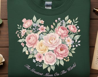 Greatest Mom Shirt, Watercolor Floral Heart Tee, Mothers Day Gift From Daughter, Cottagecore Mama Top, Botanical Rose Graphic, Mom Birthday