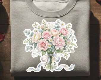 Mothers Day Gift Tee, Watercolor Floral Bouquet Shirt, Botanical Spring Outfit, Cottagecore Mom Top, Pastel Rose Graphic, Plant Lover Hoodie
