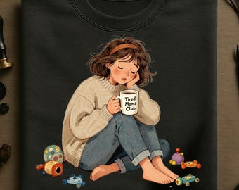 Tired Moms Club Shirt, Funny Mom Tee, Relatable Motherhood Hoodie, Exhausted Mama Outfit, New Mom Gift, Coffee Lover Sweatshirt