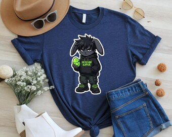 Edgy Easter Hoodie, Holigan Hopper Bunny Shirt, Dark Streetwear Spring Outfit, Anime Grunge Graphic Tee, Teen Boy Rebel Gift, Urban Rabbit