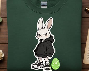 Anime Goth Easter Hoodie, Edgy Gas Mask Bunny Streetwear, Grunge Rabbit Outfit, Alt Fashion Graphic Tee, Punk Rock Easter Gift