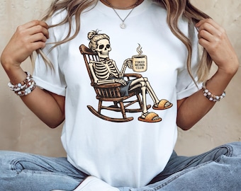 Tired Moms Club Shirt, Funny Skeleton Mom Sweatshirt, Exhausted Mama Tee, Relatable Motherhood Outfit, Spooky Mom Gift, Coffee Lover Top