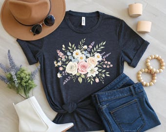 Mothers Day Gift Tee, Wildflower Bouquet Shirt, Watercolor Botanical Top, Cottagecore Mom Outfit, Birth Flower Graphic, Spring Garden Hoodie