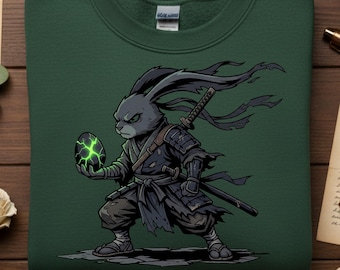 Dark Anime Graphic Tee, Edgy Samurai Bunny Hoodie, Ninja Rabbit Streetwear, Gamer Spring Outfit, Grunge Japanese Aesthetic, Teen Boy Gift