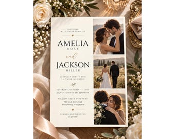 Wedding Invitation, Photo Wedding Invitation, Modern Minimalist Wedding Invite, Editorial Wedding Invitation, Editable Canva Template