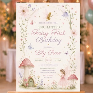 Fairy First Birthday Invitation Template, Editable Canva Fairy Birthday Invite, Enchanted Garden Party, First Birthday