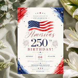 America's 250th Birthday Invitation Template, 4th of July Invitation, USA 250 Celebration Invite, Editable Canva Template, Patriotic Party