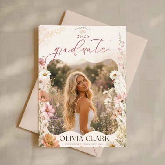 Floral Graduation Announcement Template | Class of 2026 Senior Girl Photo Card | Editable Canva Graduation Invite | Digital Download