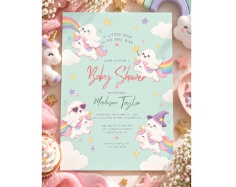 Unicorn Baby Shower Invitation, Editable Canva Template, Pastel Rainbow Baby Shower Invite, Whimsical Unicorn Party, Custom Invitation