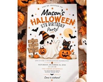 Halloween Birthday Invitation, Editable Canva Template, Kids Halloween Party Invite, Boy Halloween Birthday, Ghost Party, Custom Invitation