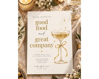 Dinner Party Invitation, Elegant Dinner Invite, Cocktail Party Invitation, Modern Minimalist Restaurant Invite, Editable Canva Template
