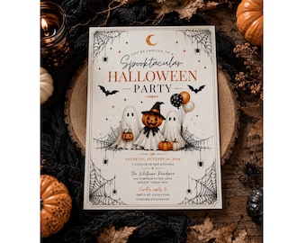 Halloween Party Invitation, Spooky Halloween Party Invite, Vintage Halloween, Ghost Halloween Party, Editable Canva Template