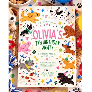 Dog Birthday Invitation for Kids, Colorful Puppy Party Custom Invitation, Whimsical Pet Birthday Invite, Cute Dog Party Theme