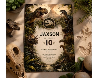 Dinosaur Birthday Invitation, Jurassic Park Party Invite, Editable Canva Template, Dino Birthday Invitation, Kids Birthday Invitation