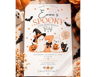 Halloween Birthday Invitation, Editable Canva Template, Girls Halloween Party Invite, Spooky Birthday Invite, Ghost Party, Custom Invitation