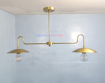 Modern Brass Double Dome Pendant Light | Kitchen Island Chandelier