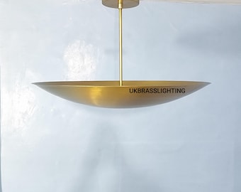 Lámpara de araña Sputnik de latón crudo: lámpara de mediados de siglo de 6 luces