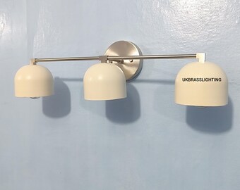 Brass 3-Light Vanity Wall Fixture | Modern Bathroom Lighting with White  Shades | Mid Century Brass Wall Light