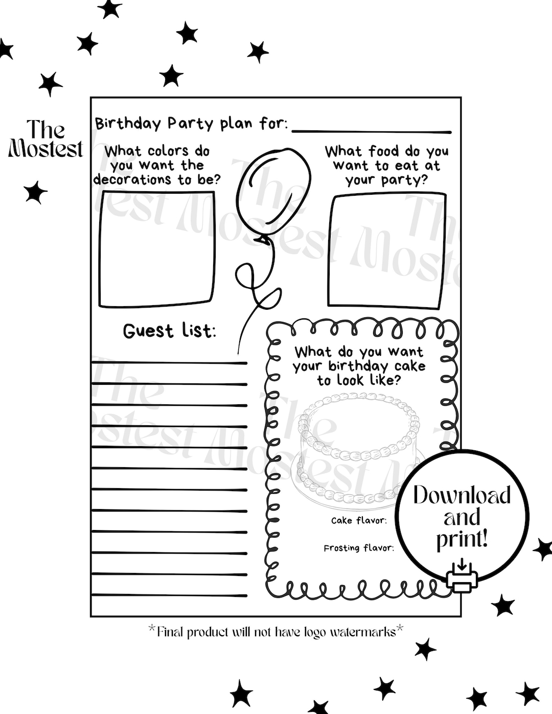 Kids Birthday Party Planner Worksheet | Coloring Page | Download ...
