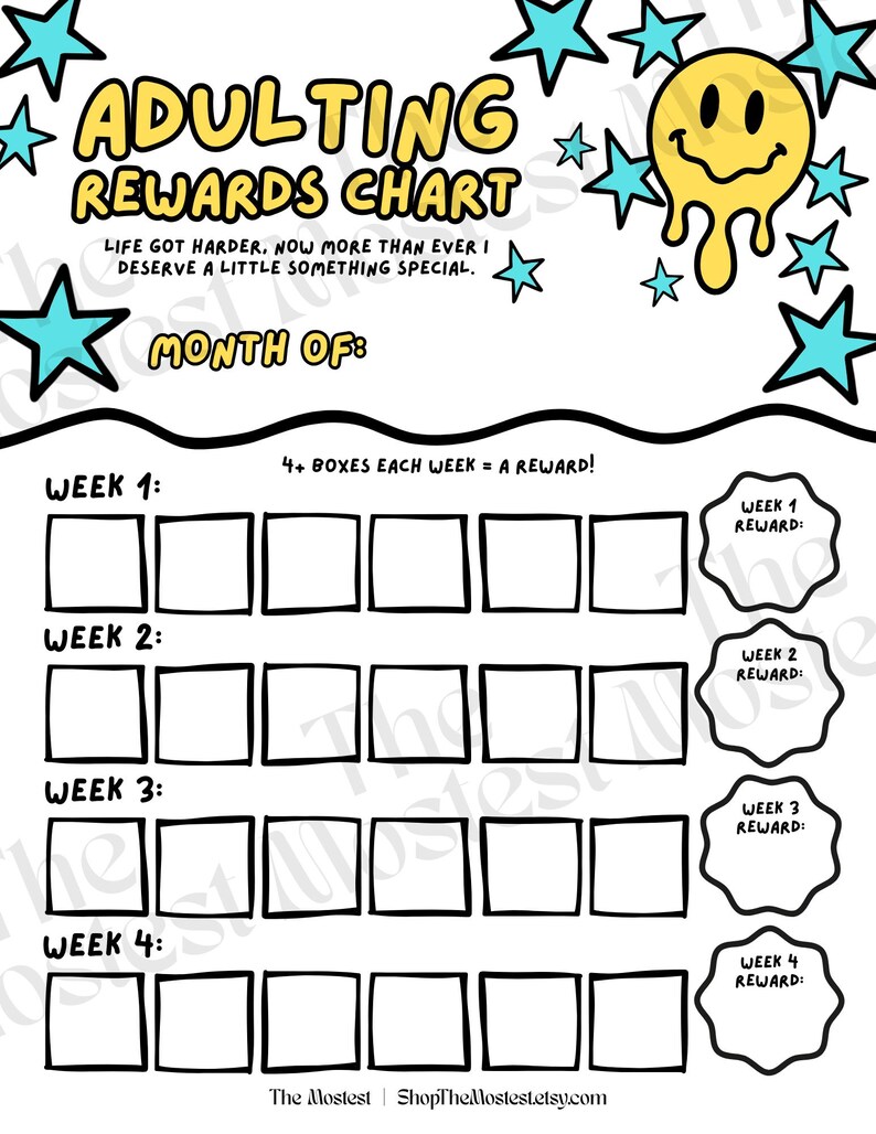 Adulting Rewards Chart | Adult ADHD Self Care | Filled and Blank ...