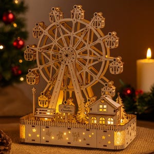 Wooden Ferris Wheel 3D Puzzle • DIY Assembly Craft Kit • Laser-Cut Wooden Model • Handmade Rustic Home Decor Gift
