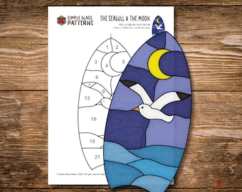 Glasmalerei-Vorlage „Möwe & Mond“ • Strand-Sonnenfänger-Designs für Anfänger • Cricut-kompatibel (Digitaler Download)
