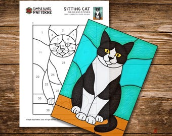 Sitting Cat Stained Glass Pattern • Simple Suncatcher design for Beginners • Cricut Friendly (Digital Download)