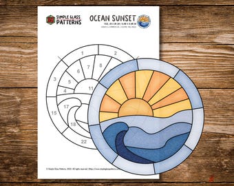 Glasmalerei-Muster „Sonnenuntergang am Meer“ • Sonnenfänger-Design für Anfänger (Digitaler Download)
