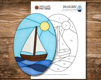 Buntglas-Vorlage „Segelboot“ • Strand- und Sommerdeko-Sonnenfänger-Designs • Cricut-kompatibel (Digitaler Download)