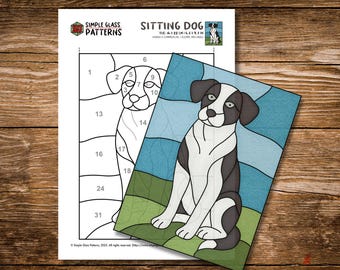 Glasmalerei-Vorlage „Sitzender Hund“ • Einfache Sonnenfänger-Designs für Anfänger & • Cricut-kompatibel (Digitaler Download)