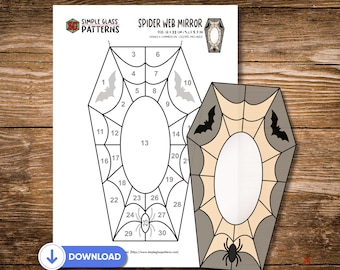 Spinnennetz-Spiegel-Buntglasmuster • Halloween-Sarg-Sonnenfänger (Digitaler Download)