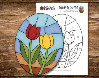 Tulip Flowers Stained Glass Pattern • Floral Suncatcher designs,  Beginners Friendly