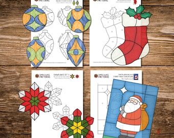 Weihnachtliches Buntglas-Musterpaket • Einfache Sonnenfänger-Designs für Anfänger • Cricut-kompatibel (Digitaler Download)