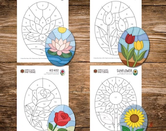 Blumenmuster-Set für Glasmalerei • Sonnenblumen-, Lotus-, Tulpen- und Rosen-Sonnenfänger (Digitaler Download)