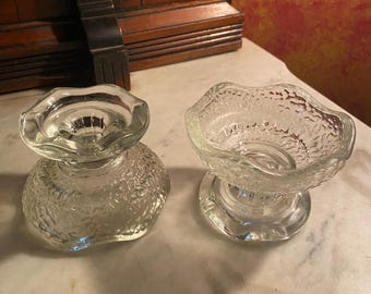 Anchor Hocking Pebble Glass Reversible Candle Holders – Scalloped Edge – Pair