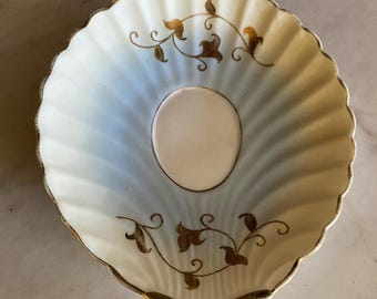 Vintage Shell Shaped Saucer -- Blue Iridescent with Gold Gilt Ivy -- Soap or Trinket Dish