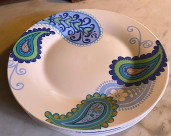 Royal Norfolk Turquoise Paisley Salad Plates -- Set of four 8-Inch Plates