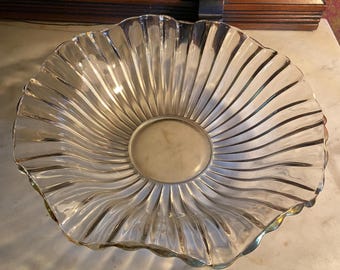 Jeannette Wedding Gold Ruffled Serving Bowl – 12” Vintage Glass Centerpiece – Small Chip